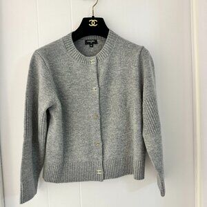 Chanel Gray Double C Knit Cardigan